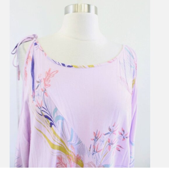 FREE PEOPLE Fall Dress Tunic Clear Skies Lilac Shift Cold Shoulder Floral Large - Picture 13 of 14